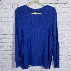 Lands End Womens Crew Neck Mini Cable Knit Sweater Blue Size 2X Lightweight